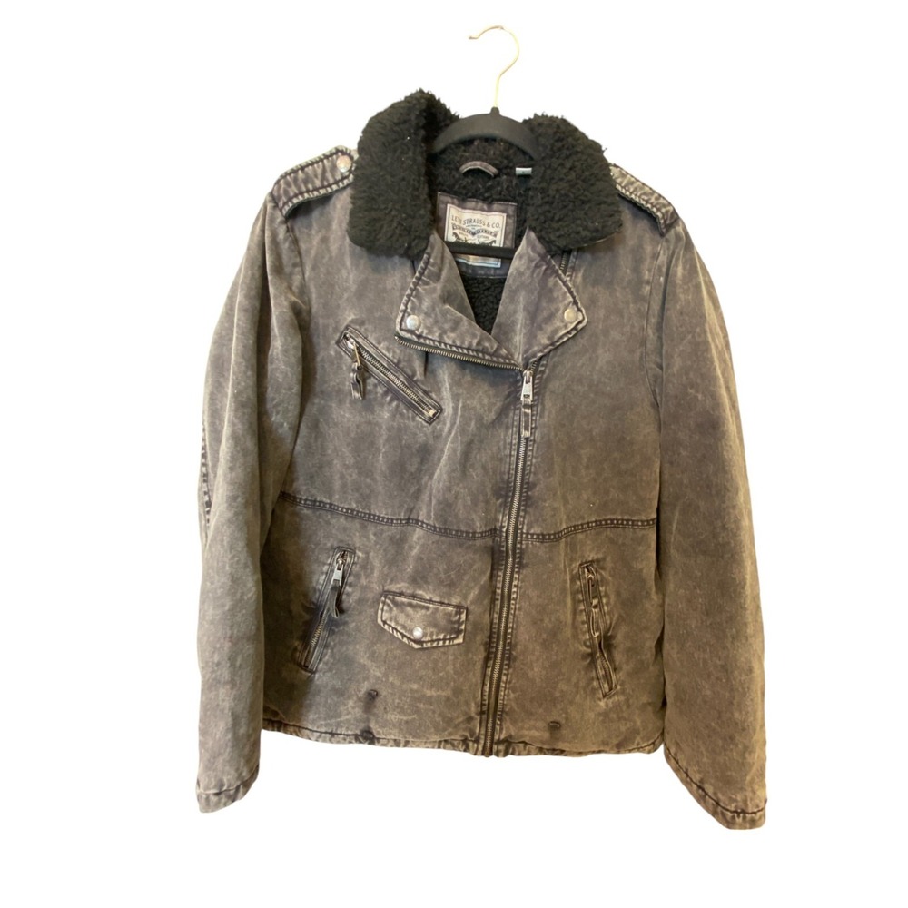 Levi's Oversized Acid Wash Cotton Moto Jacket Black LW8RC740 Womens Size Large